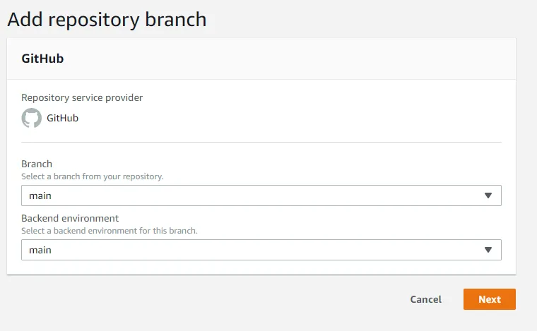 Amplify Console connection branch to env