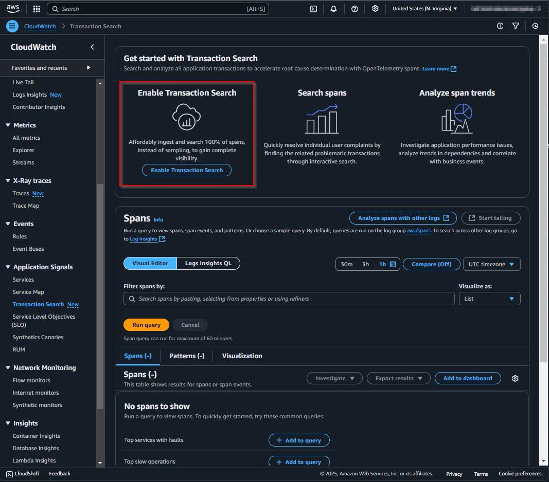 application signals transaction search without config