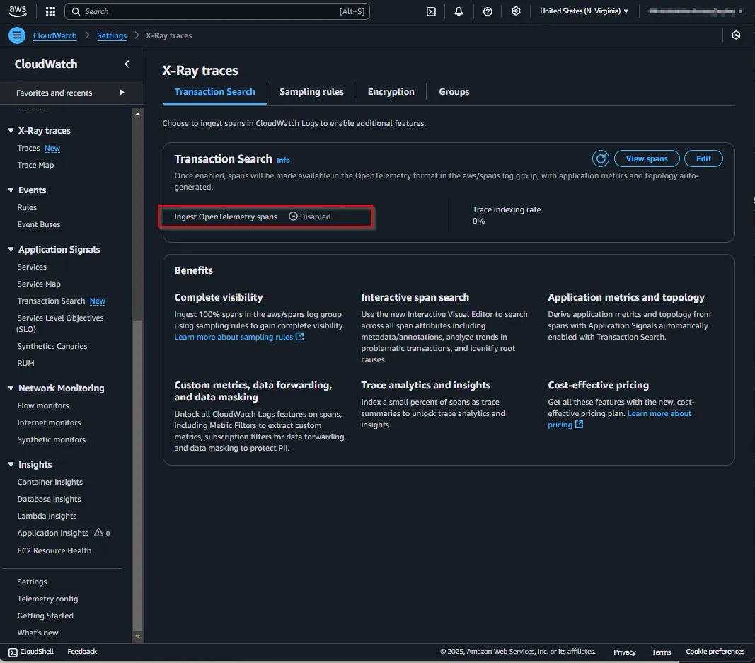 application signals transaction search without config x-ray