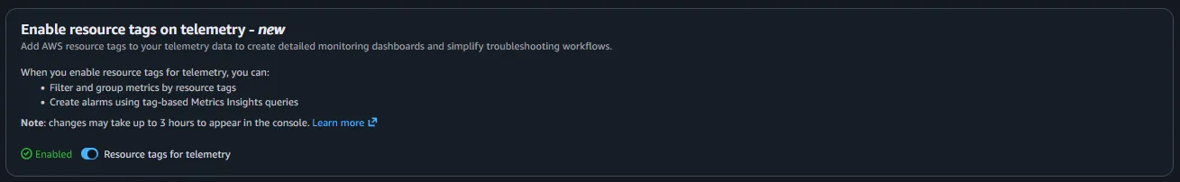 cloudwatch settings tags activated