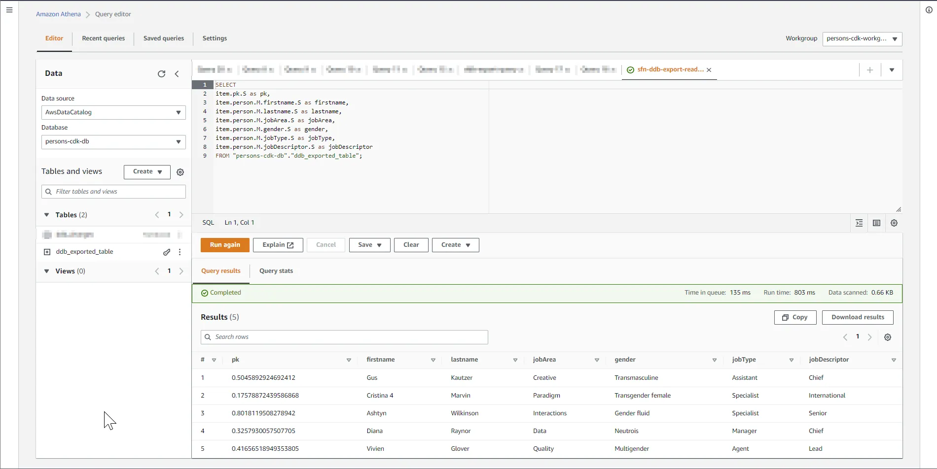 ddb export sfn athena query