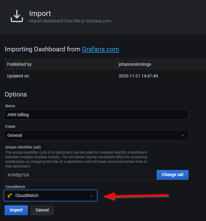 Grafana Cloud import dashboard2