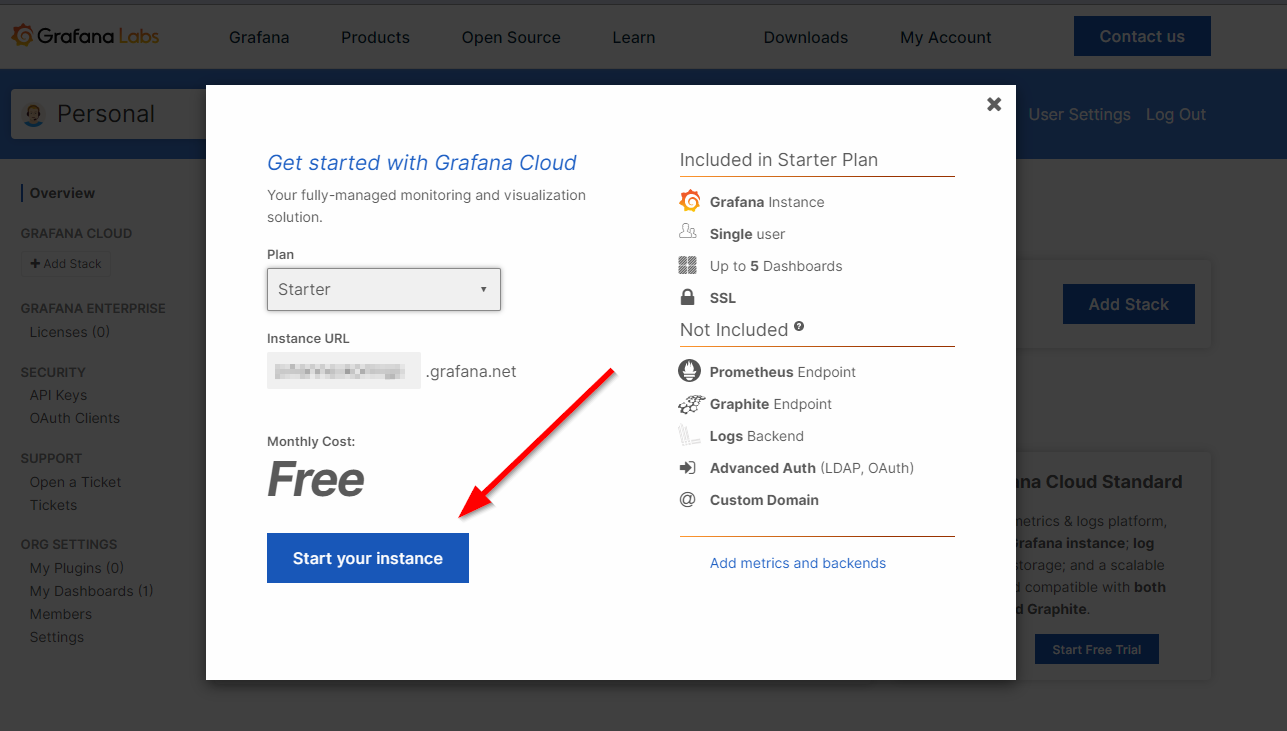 Grafana Cloud starter plan