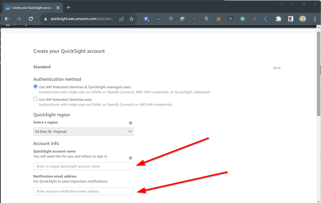 quicksight create standard