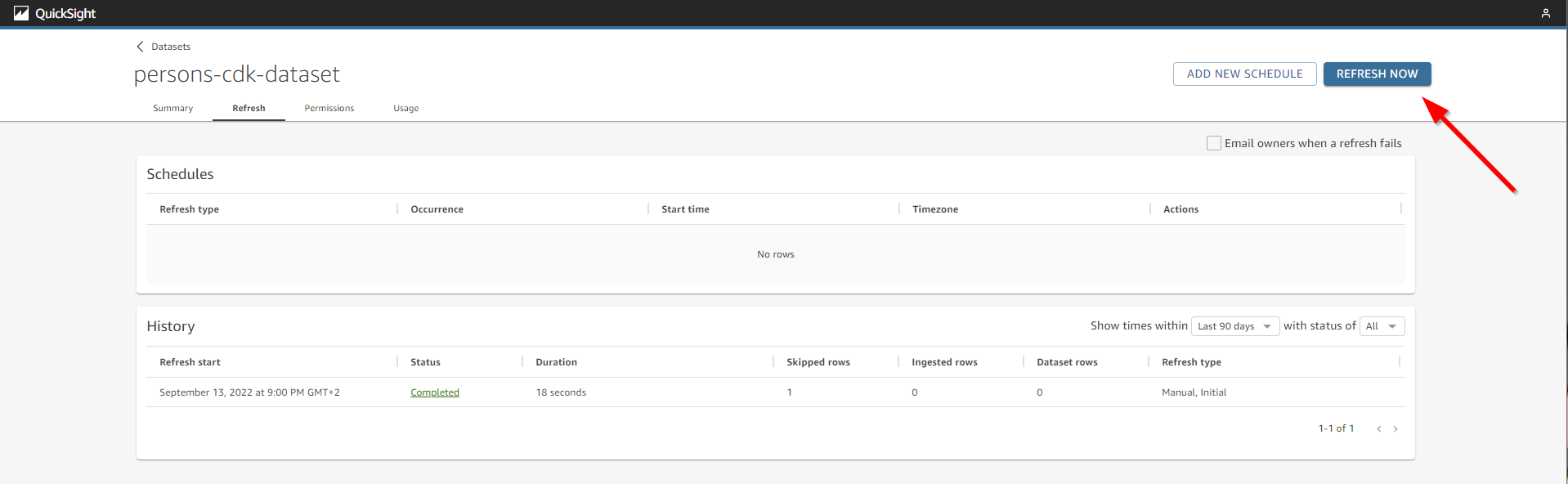 quicksight refresh dataset