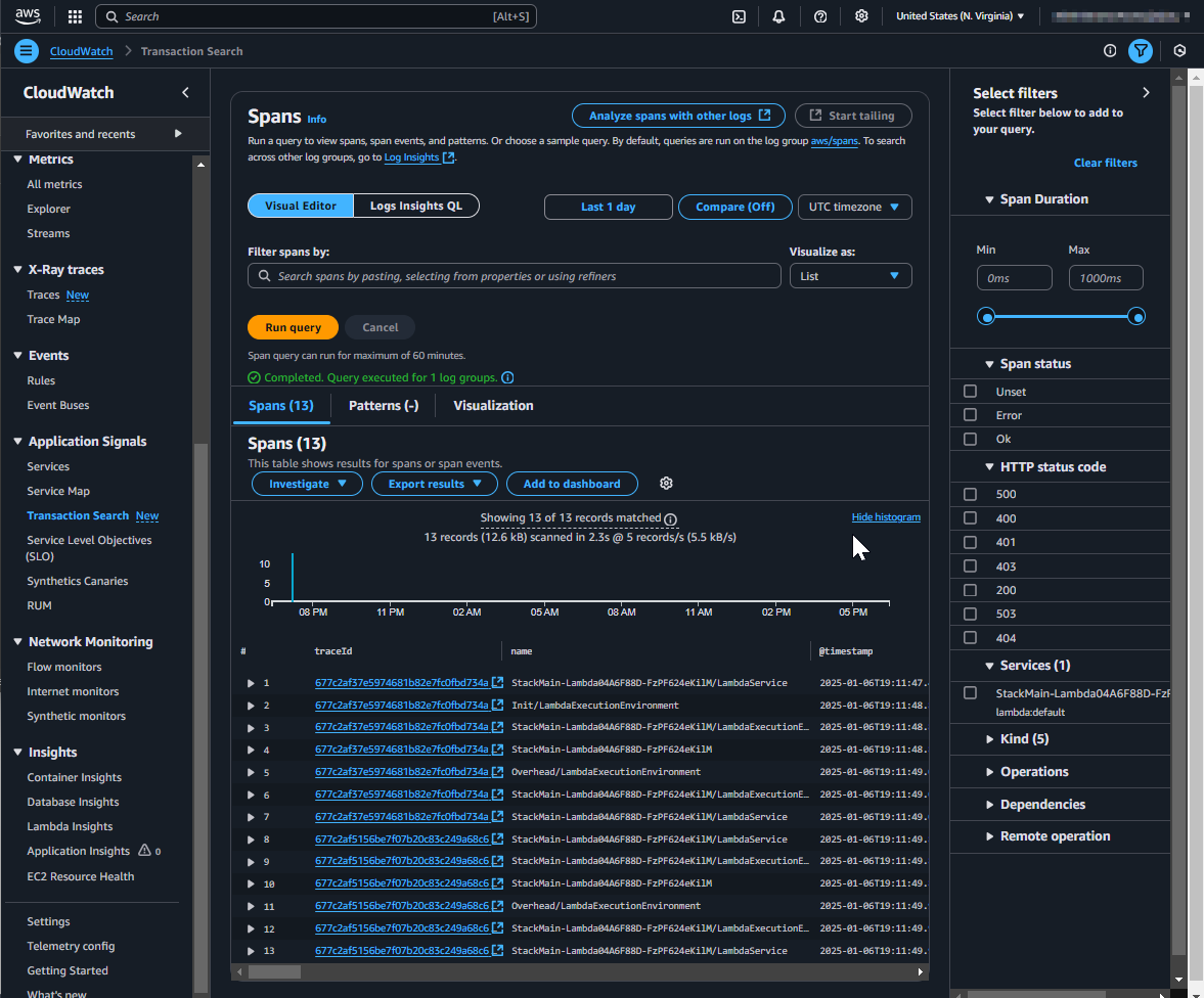 application signals transaction search enabled in CloudWatch