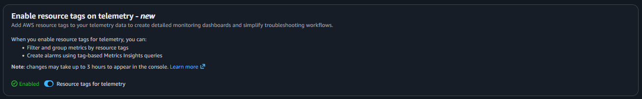 cloudwatch settings tags activated