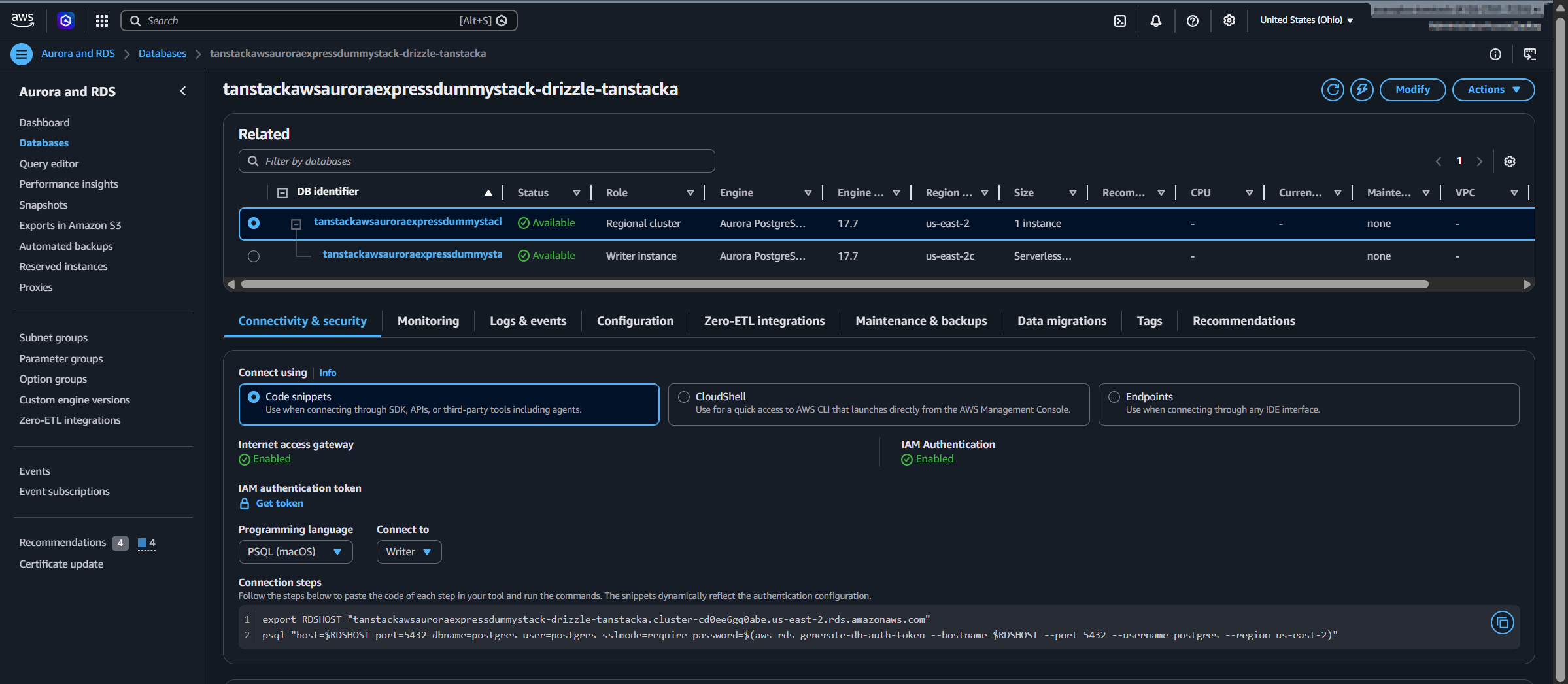 Aurora cluster deployed with express configuration