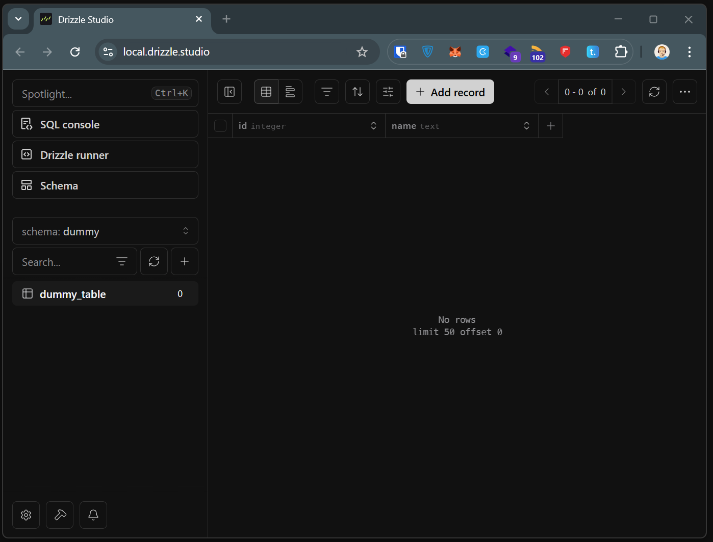 Drizzle Studio before seeding